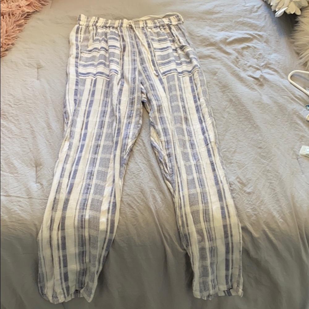 White and blue stripe beach pants